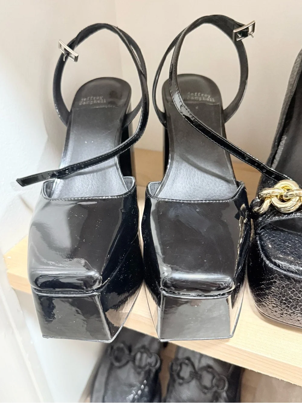 Jeffrey Campbell Black Patent Square-Toe Platform Sandals